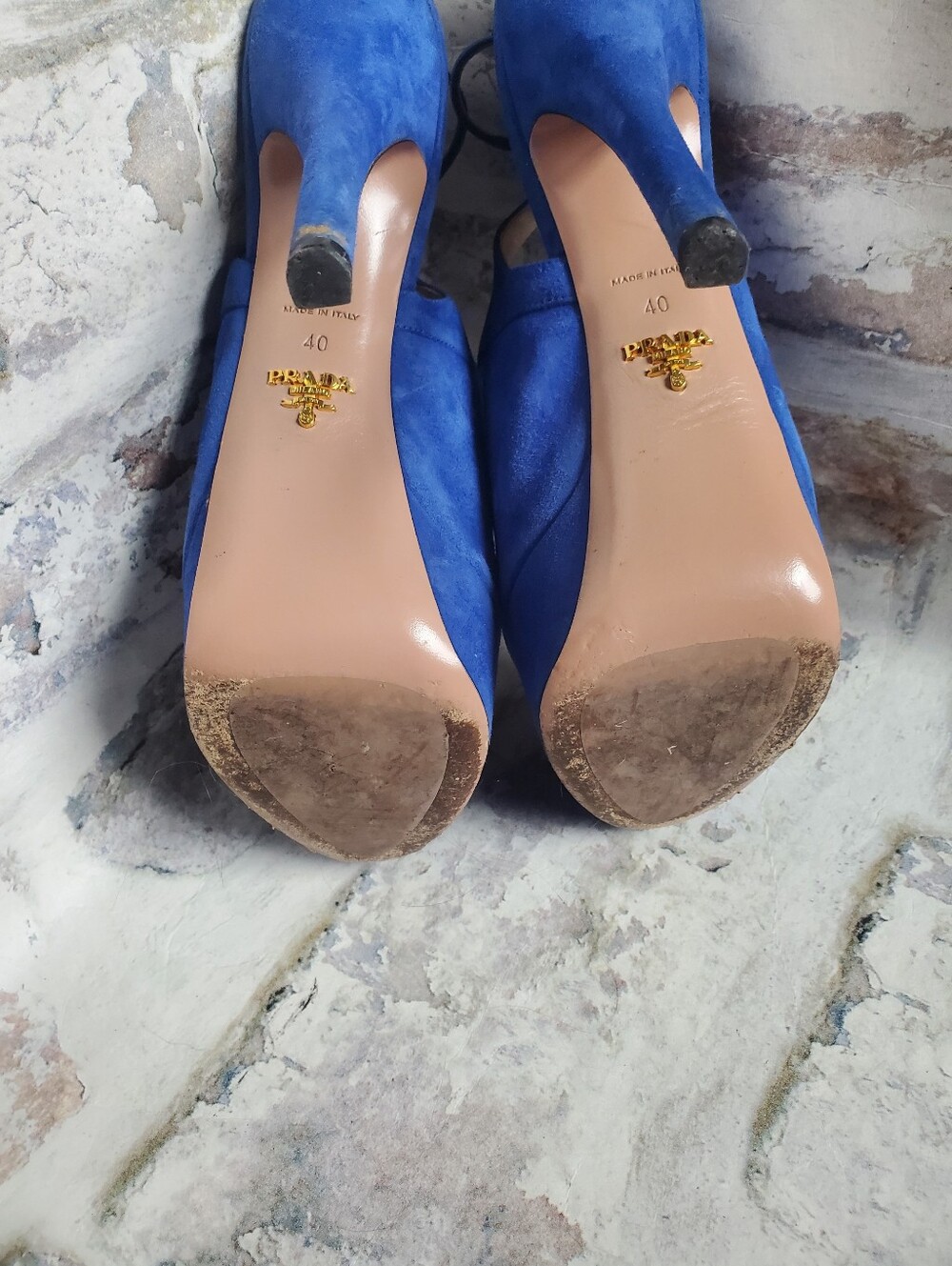 PRADA Cobalt Blue Suede Platform Peep-Toe Slingback Heels Size 40 - Picture 15 of 16